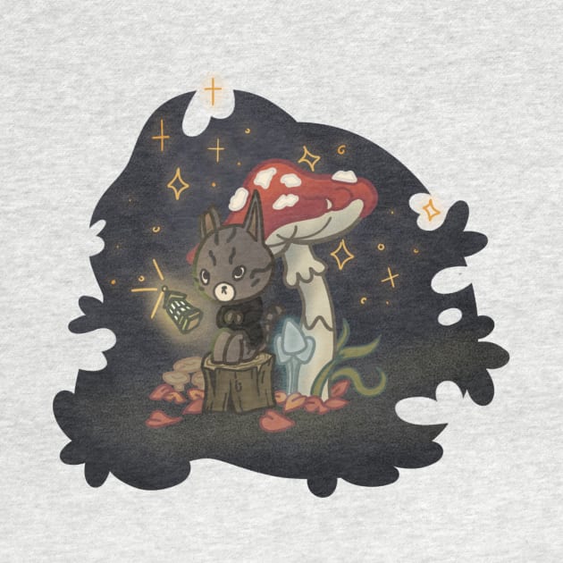 Witchy Cat Under A Mushroom by RileySessions